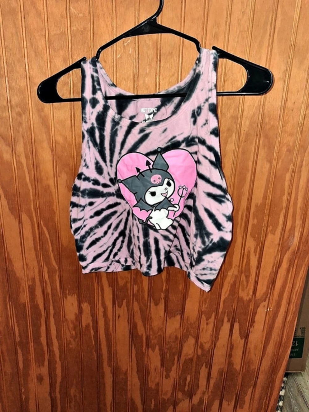 Hot Topic Kuromi Tie-Dye Heart Crop Tank Top Pink & Black LARGE